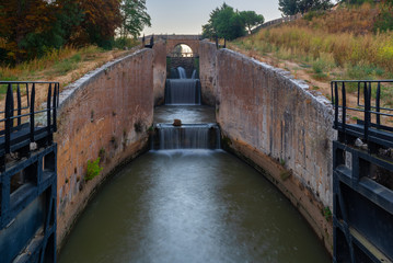 Locks of Canal de Castilla in Calahorra de Ribas, Palencia province, Spain