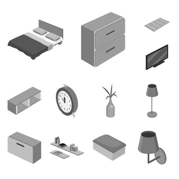 Isolated object of bedroom and room icon. Set of bedroom and furniture stock vector illustration.