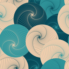 graphic vortex balls seamless pattern in blue shades