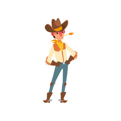 Cowboy in traditional clothes, western cartoon character vector Illustration on a white background