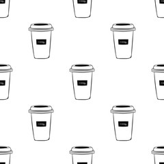 Vector hand drawn graphic fashion illustration cup, coffee cup, cup of coffee. Trend graphic glamour fashion sketch seamless pattern in vogue style. Isolated elements background