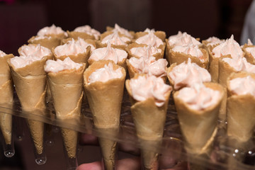 Finger food ready on a dish for party or events cones