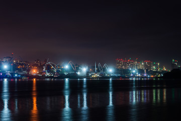 Night view of the port and the city
