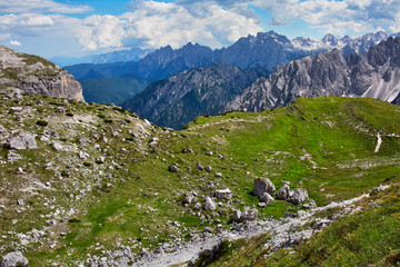 Fototapeta na wymiar Beautiful landscappe in Tre Cime di Lavaredo Natural park, Dolomites, Italy