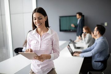 Fototapeta premium Businesspeople discussing together in conference room during meeting