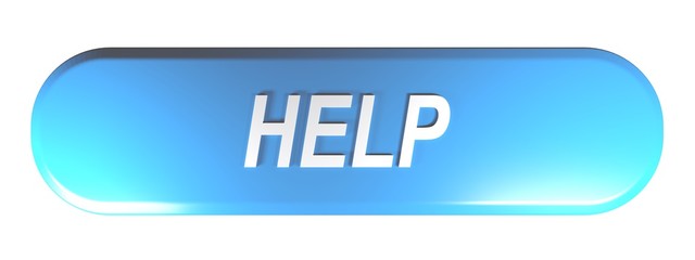 Blue rounded rectangle push button HELP - 3D rendering