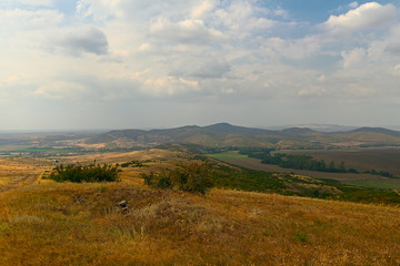 The top view on the valley among the Old Balkan Mountains in the early autumn. Bulgaria.