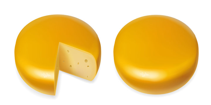 Yellow cheese head realistic vector icon illustration