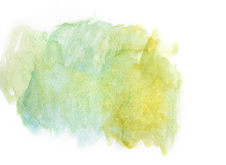 Abstract green and yellow watercolor paint on paper background