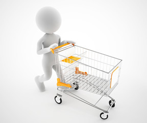 3d man with shopping cart - 223503343