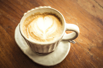 Coffee latte art in coffee shop cafe