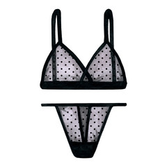 Watercolor translucent lingerie in polka dots. Underwear: Bra and panties. Hand drawn fashion illustration. Watercolor handmade drawing, isolated on white background. Design for boutiques and shops. 