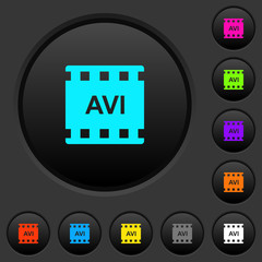 AVI movie format dark push buttons with color icons