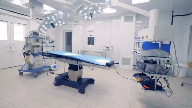 General view of a fully-equipped surgical room. Medical technology concept.