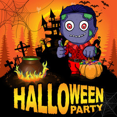Halloween Party Poster with zombie. Vector illustration.