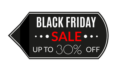 Black Friday sale tag. 30% price off. Discount sticker. Vector illustration. 