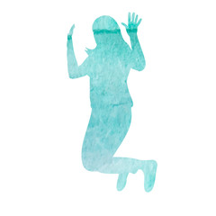 watercolor silhouette man jumping