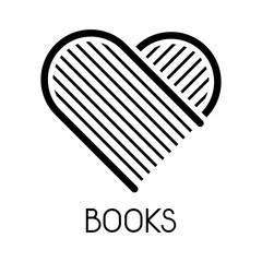 Logotipo BOOKS como corazon con libros en color negro