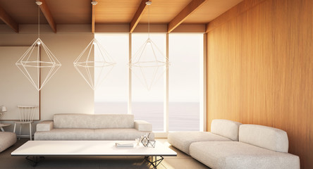 Beach luxury living on Sea view / 3d rendering 