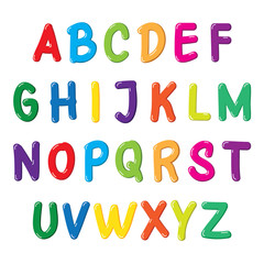 Naklejka premium Kolorowa czcionka dla dzieci. Krój pisma w stylu kreskówki. Ilustracja wektorowa liter alfabetu.