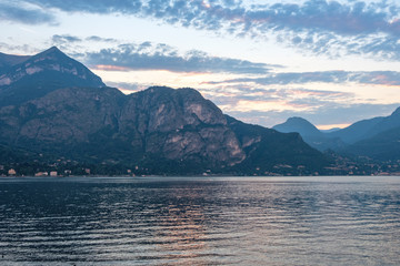 Lake Como with mountains at sunset
