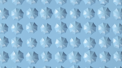 Lots of Pale Blue Umbrellas in a Grid Pattern 3d illustration 3d render