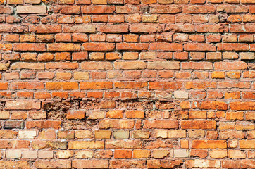 Brickwork, old wall of red brick. Building, old house