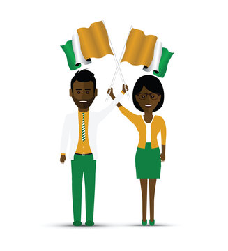 Ivory Coast Flag Waving Man And Woman