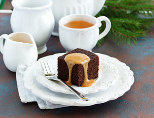 Sticky date pudding with caramel sauce.