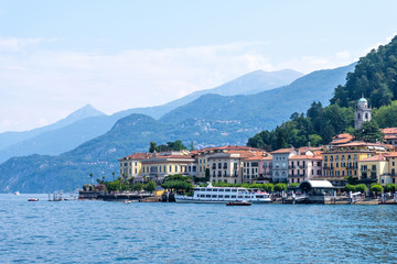 Lake Como with mountains and buildings