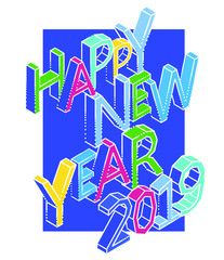 Happy New Year. 2019 letters and numbers on a white background. Isometric 3d