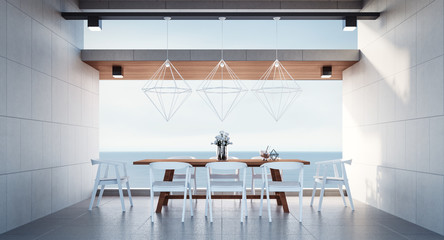 Beach dining room on Sea view / 3d rendering