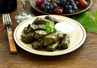 dolma stuffed with meat and rice leaves of grapes.