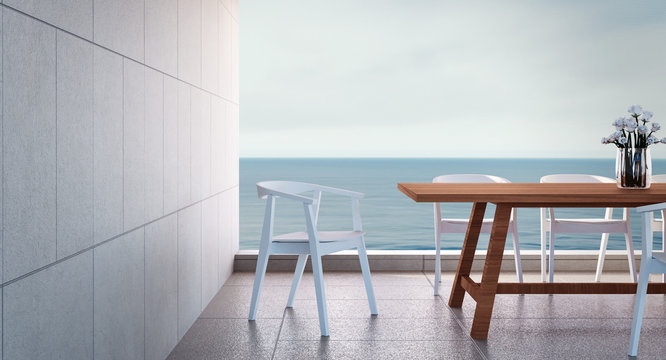 Beach dining room on Sea view / 3d rendering