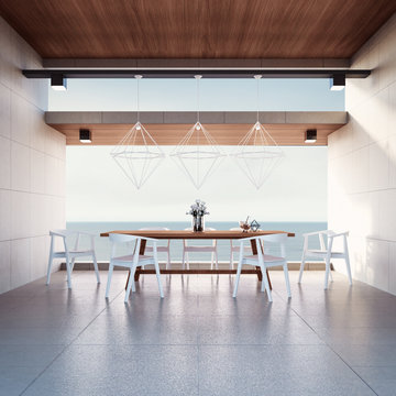 Beach dining room on Sea view / 3d rendering