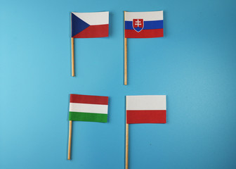 Visegrad Group on wooden stick. There are Czech republic, Slovakia, Hungaria and Poland