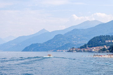 Lake Como with mountains and buildings