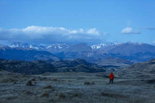 Chacabuco Valley with a view over the Jeinimeni Mountain peaks, Parque Patagonia, AysŽn Region, Chile.