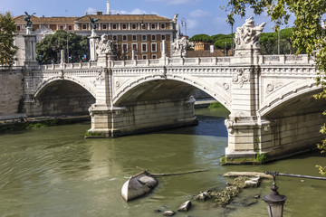 View on Ponte Sant'Angelo with its beautiful sculptures, Rome, Italy
