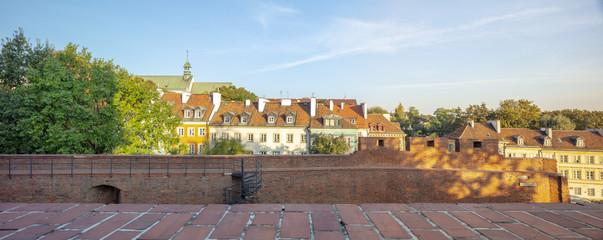 Stare Miasto w Warszawie, Syrenka Warszawska, Panoramo, świt, kamienice, Zamek Królewski, Koluna...