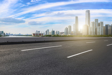 Fototapeta premium Road pavement and Guangzhou city buildings skyline