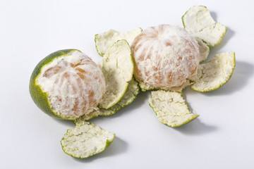 Tangerine peel on the white background. citrus fruit.