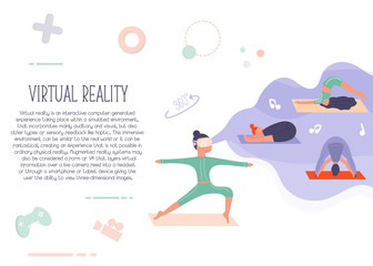 Excited girl in virtual reality doing yoga.