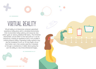 Excited girl in virtual reality visiting museum