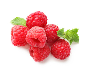 Delicious fresh ripe raspberries on white background