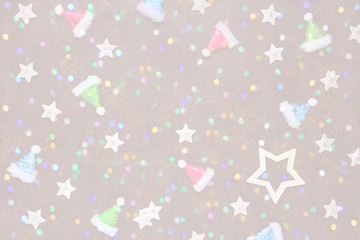 Background of New Year or Christmas decorations. Isolated on a dark background, top view, flat lay. Can be used for postcards, wallpapers and packaging. Dedicated focus, mockup