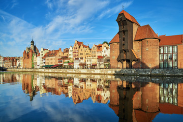 Cityscape of Gdansk with reflection in channel