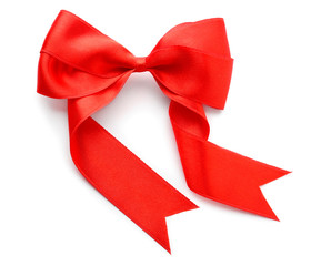 Beautiful bow from red ribbon on white background