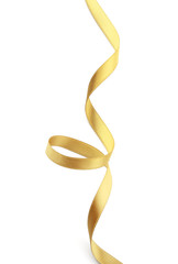 Beautiful golden ribbon on white background
