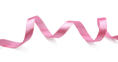 Obraz na płótnie Canvas Curled pink ribbon on white background